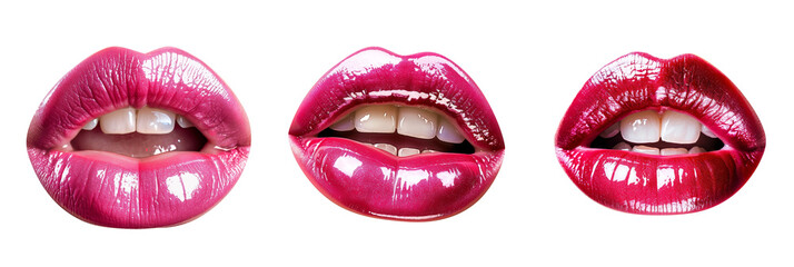 Glossy pink lips close up beauty and makeup concept transparent background