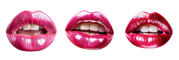 Glossy pink lips close up beauty and makeup concept transparent background