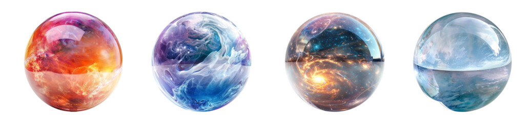 Abstract colorful cosmic orbs with swirling patterns transparent background