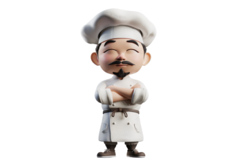 Chef mascot cartoon isolated, transparent background, PNG, cutout.