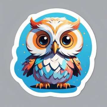 recommend clip art: Sticker of a cute baby owl in 3D cartoon style with dynamic colors, isolated on a simple background.