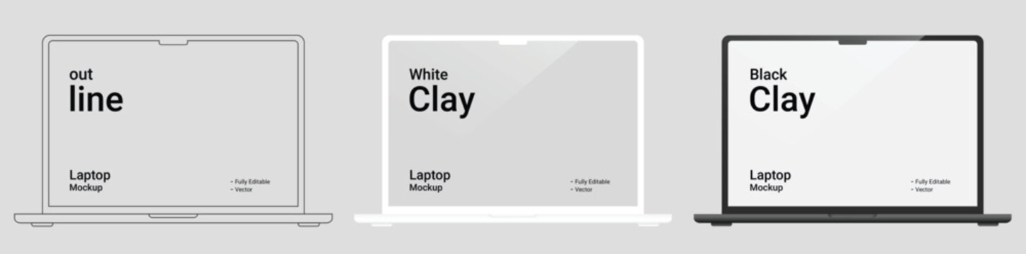 laptop mockup with blank screen in clay, flat vector, outline style. laptop mockup front view. vector illustration
