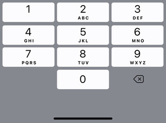 Smartphone dial keypad with numbers and letters. Interface keypad for touchscreen device. Dialing numbers phone on screen. Mobile phone keypad design. Light mode with white button Vector Illustration. © hrh
