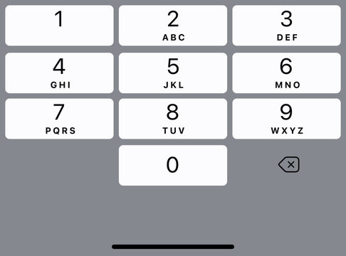 Smartphone dial keypad with numbers and letters. Interface keypad for touchscreen device. Dialing numbers phone on screen. Mobile phone keypad design. Light mode with white button Vector Illustration.