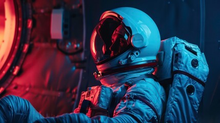 A space astronaut sitting inside a space rocket. Generative AI