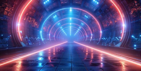 Obraz premium Futuristic Tunnel with Neon Lights