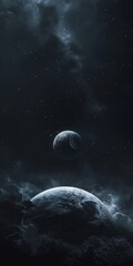 Obraz premium dark poster with space and blue planet. Creative design for wallpaper. background, poster.