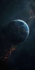Obraz premium dark poster with space and blue planet. Creative design for wallpaper. background, poster.