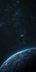 Obraz premium dark poster with space and blue planet. Creative design for wallpaper. background, poster.