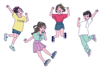 元気にジャンプする小学生女子