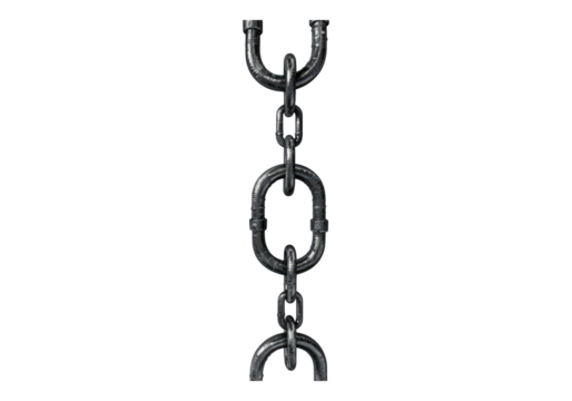 Stretched iron chain isolated, transparent background, PNG, cutout.