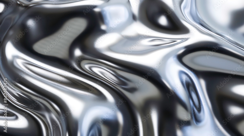 Aufkleber background fluid metallic white gray wave in motion bright light from 3d render you can use it as a 