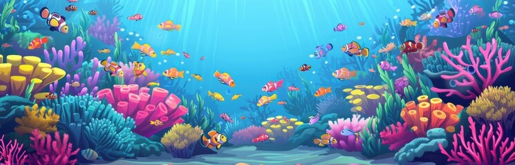 Obraz premium Vibrant Coral Reef with Colorful Fish. A Beautiful Underwater Scene