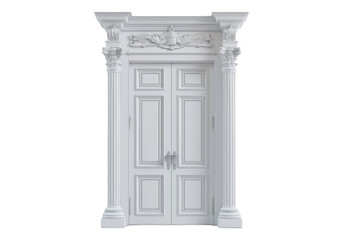 White wooden door isolated, transparent background, PNG, cutout.
