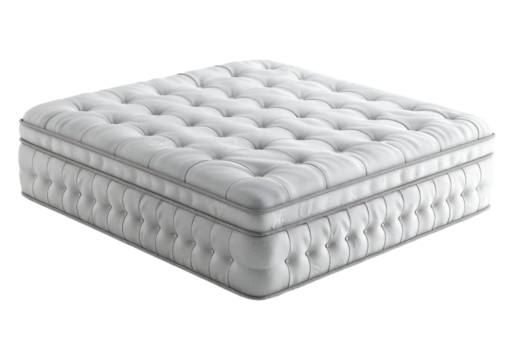 White spring mattress isolated, transparent background, PNG, cutout.