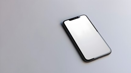 Blank screen mockup of phone on gray background, white screen on smartphone