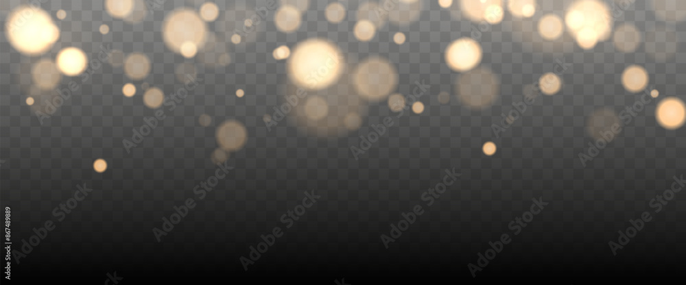 Poster gold bokeh lights isolated. vector background with gold sparkles