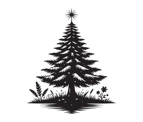Fototapeta premium tree and christmas tree vector art graphic resources silhourtte vector style, white background