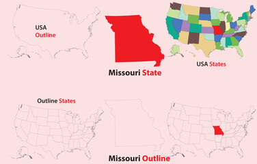 Missouri map vector of usa, Missouri line map, Missouri with city map, Missouri outline map