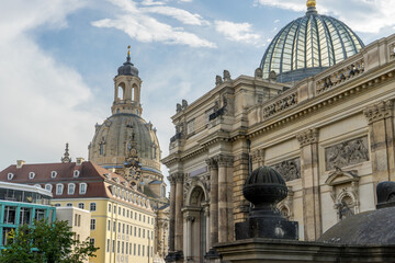 Obraz premium Dresden Art University building with Octagon and Dresden Frauenkirche, Saxony, Germany