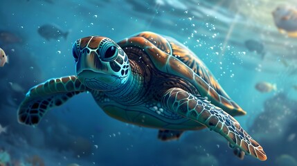 Fototapeta premium Cute sea turtle cartoon isolated on white background. 
