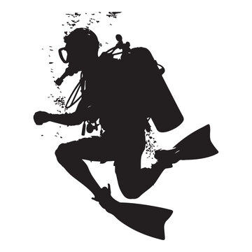recommend clip art: Black silhouette of diver on a white background