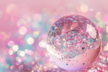  Gleaming, Jeweled Ball of Sparkling Light on Pink Bubble Background
