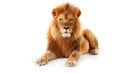 Cute lion sitting isolated on white background. 