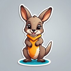 Fototapeta premium Sticker of an adorable baby kangaroo in 3D style, isolated on a simple background.