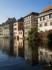 Half timbered houses along Ill River in Strasbourg