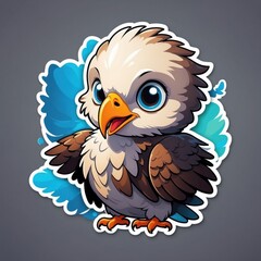 Obraz premium Sticker of an adorable baby eagle in 3D style, isolated on a simple background.