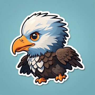 recommend clip art: Sticker of a cute baby bald eagle in 3D style, isolated on a simple background.