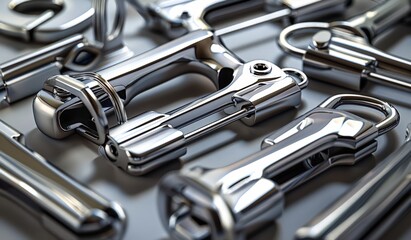  Shiny Metal Hardware Set: Keys, Locks and Latches in a Close-up Shot