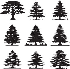 Mystical Tree Silhouette Vector Illustration Set