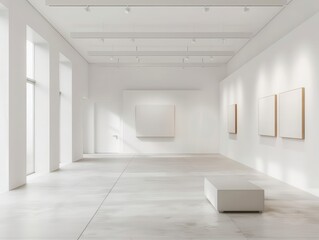 Obraz premium modern art gallery minimalist exhibition space with abstract artworks