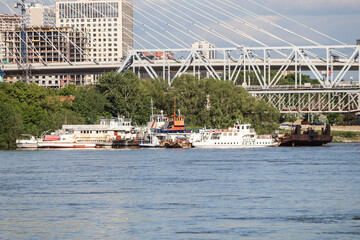Novosibirsk, Novosibirsk region, Russian Federation - June 01 2024. Railway and cable-stayed bridges