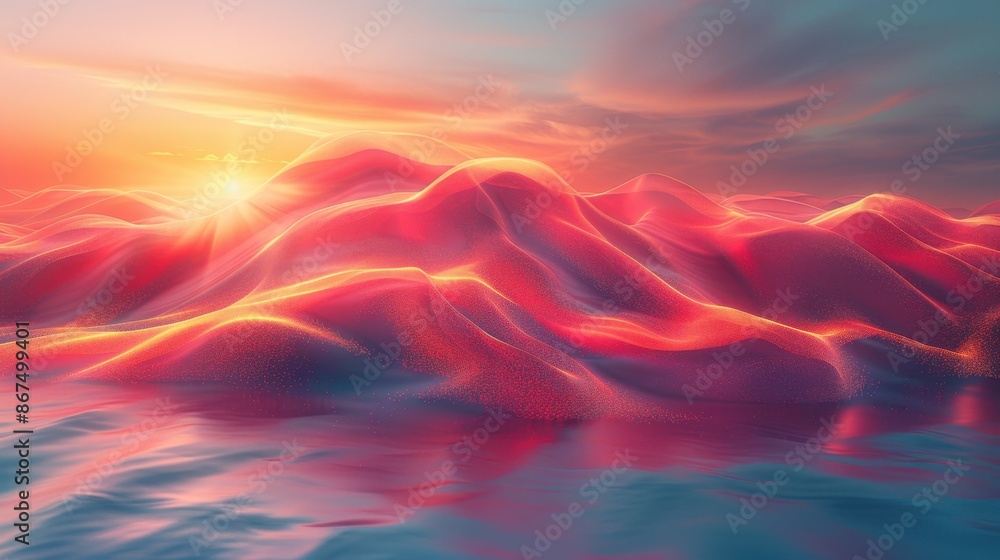 Poster digital mirage minimalist, capturing ethereal digital forms and light reflections. an abstract repre
