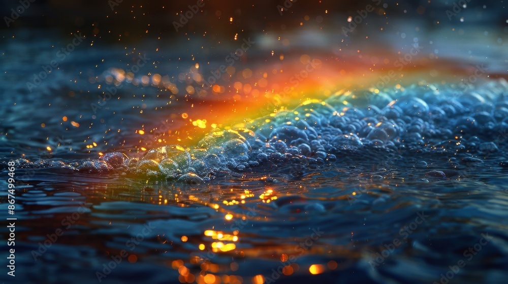 Aufkleber light refraction minimalist, illustrating light bending through water and creating rainbow-like patt