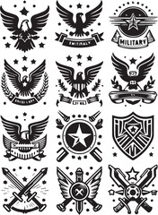 Classic Military Medals and Badges Silhouette Vector Art Pack