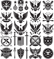 Fototapeta premium Heroic Military Award and Badge Silhouette Vector Design Set