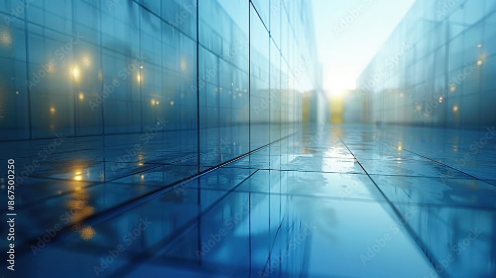 Poster minimalist glass surface with light reflections, emphasizing transparency and simplicity.