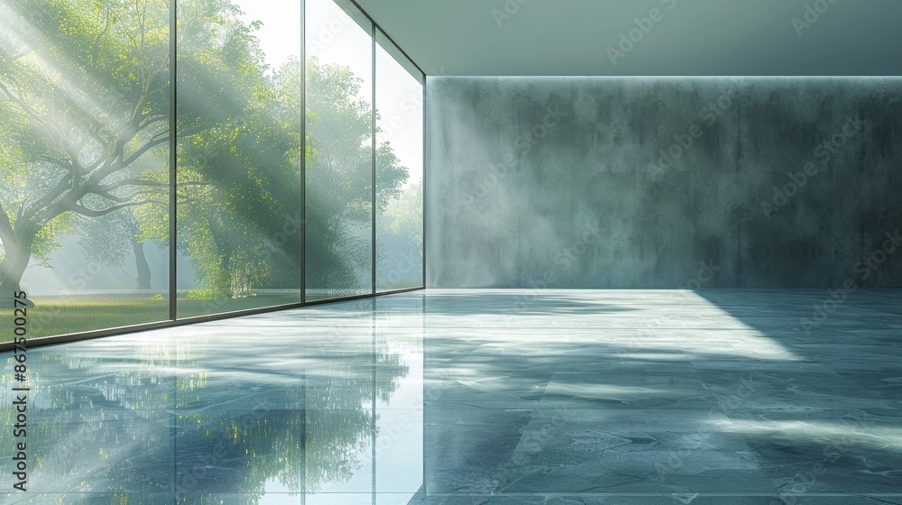 Poster minimalist glass surface with light reflections, emphasizing transparency and simplicity.