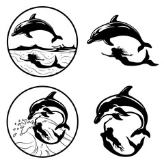 Mermaid and Dolphin Bundle, Hand Drawn Vector Illustration
