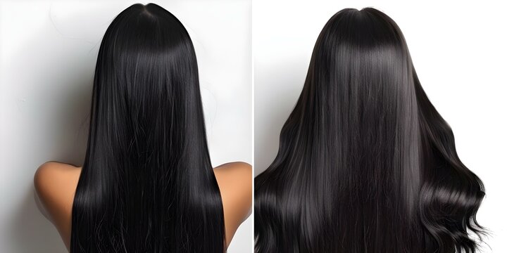 Before and after hair extensions on white background showcasing length and volume. Concept Before and After Hair Extensions, White Background, Length and Volume Showcase, Transformation Hairstyle