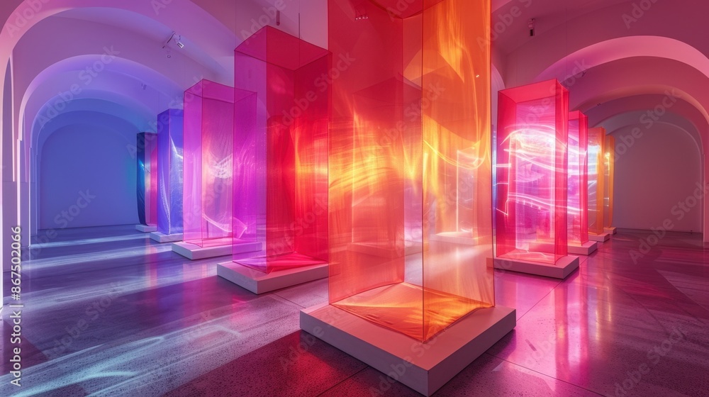 Aufkleber 3d projection minimalist, showcasing dynamic shapes and colors projected into space. a cutting-edge 