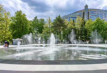Novosibirsk, Novosibirsk region, Russian Federation - May 31, 2024. Light and music fountain in Central Park