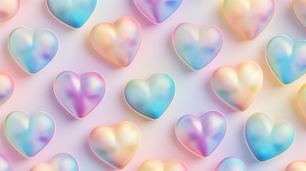 heart background, abstract colorful background, Aesthetic 3D heart-shaped pattern with continuous, repetitive design, featuring voluminous and cute shapes in gradient colors