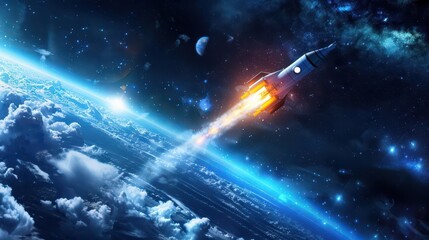 startup launch 3d rocket in space symbolizing business growth conceptual illustration for entrepreneurship
