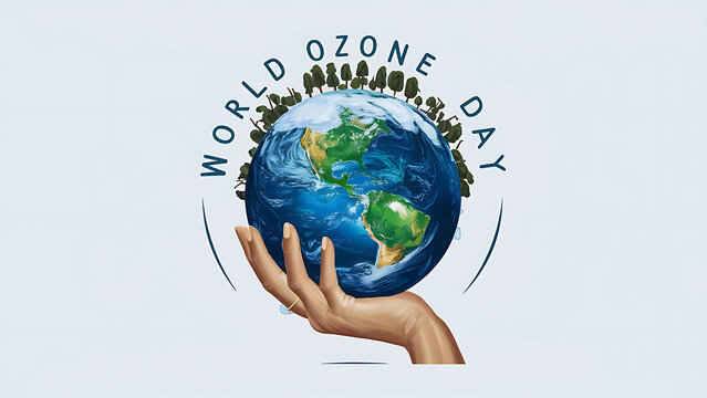 Ozone Day, And. World Ozone Day, Poster, with Hand Holding Globe. World Ozone Day Poster, Post, Story, Banner, 