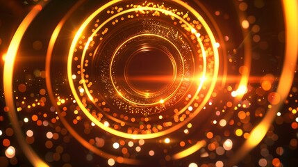 Abstract Glowing Circular Design with Golden Light and Sparkles